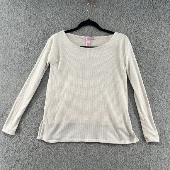 Calypso St Barth Long Sleeve Waffle Knit Top Cream Linen Blend Beachy XS - Picture 3 of 11
